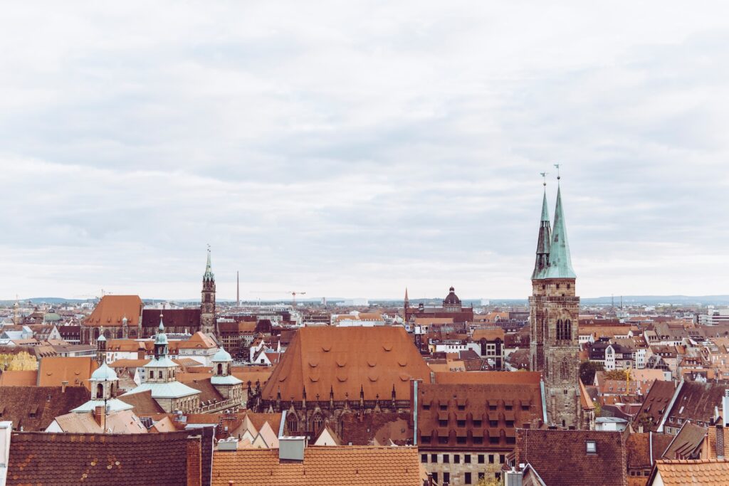 Aerial view of Nuremberg buildings