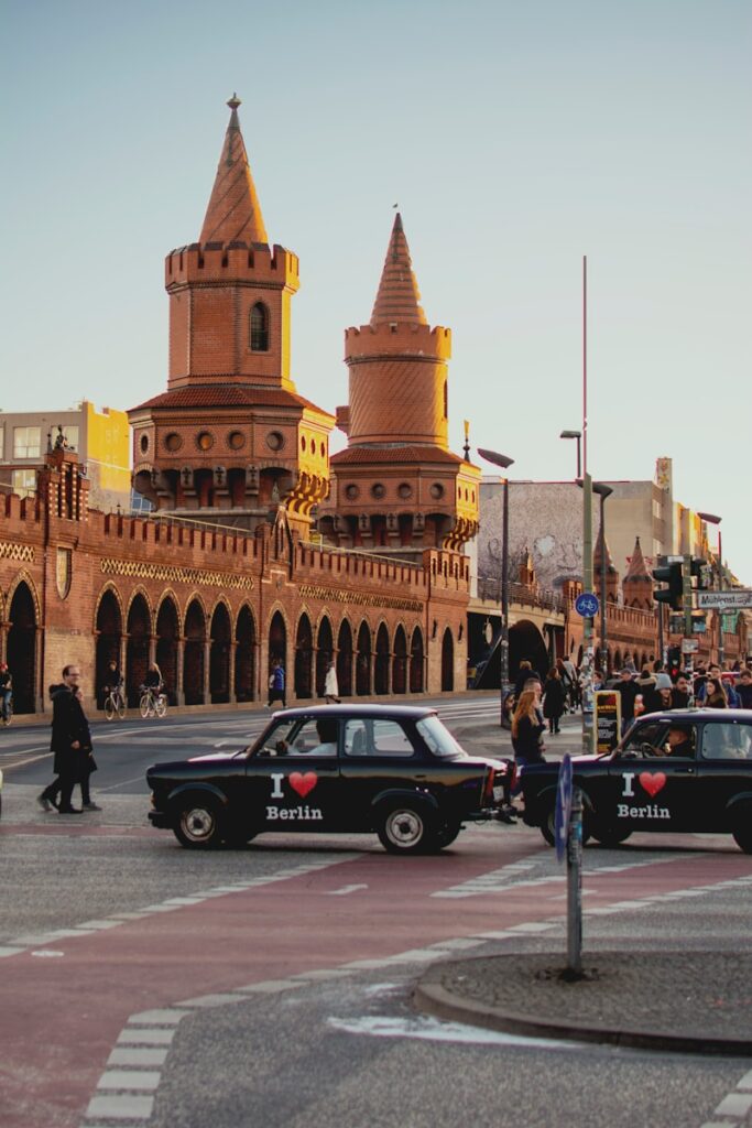 A photo of the Oberbaumbrücke that links Friedrichshain to Kreuzberg, two of the best areas to live in Berlin