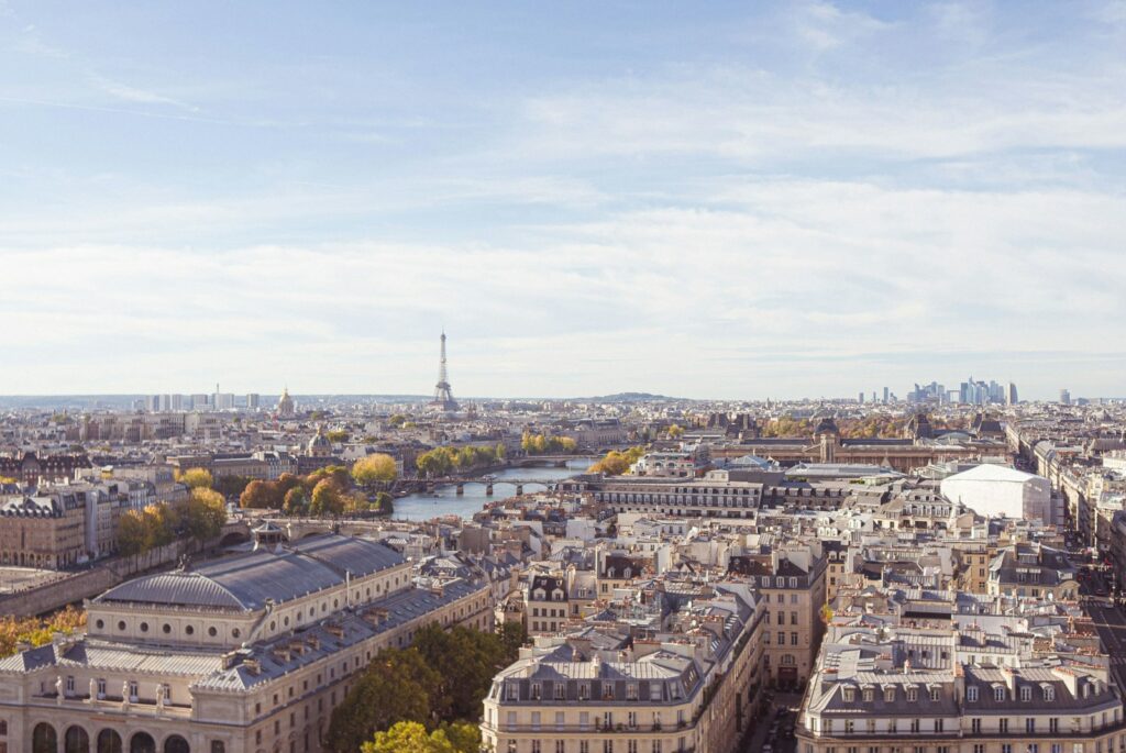 Ariel view of Paris neighborhoods with Hausmannian buildings